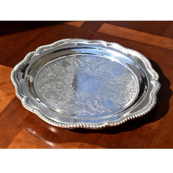 W&S Blackinton Kings Court Silverplate Tray 12.75" Round Pattern 689 - Picture 2 of 6